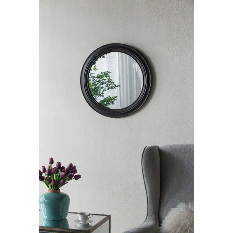 Circle Wall Mirror With Wooden Frame, Antique Classic Accent Mirror - Black
