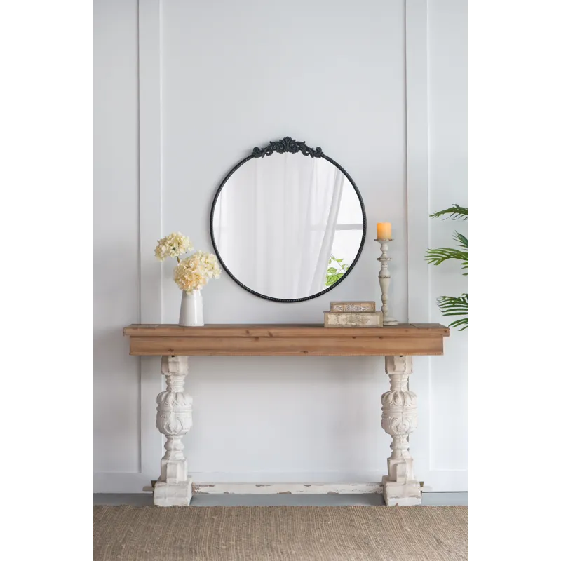 Classic Design Mirror With Round Shape And Baroque Inspired Frame For Bathroom, Entryway, Console Le