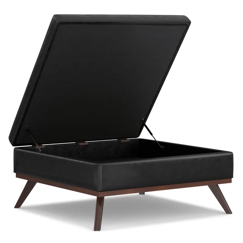 Owen - XL Square Coffee Table Storage Ottoman - Distressed Black