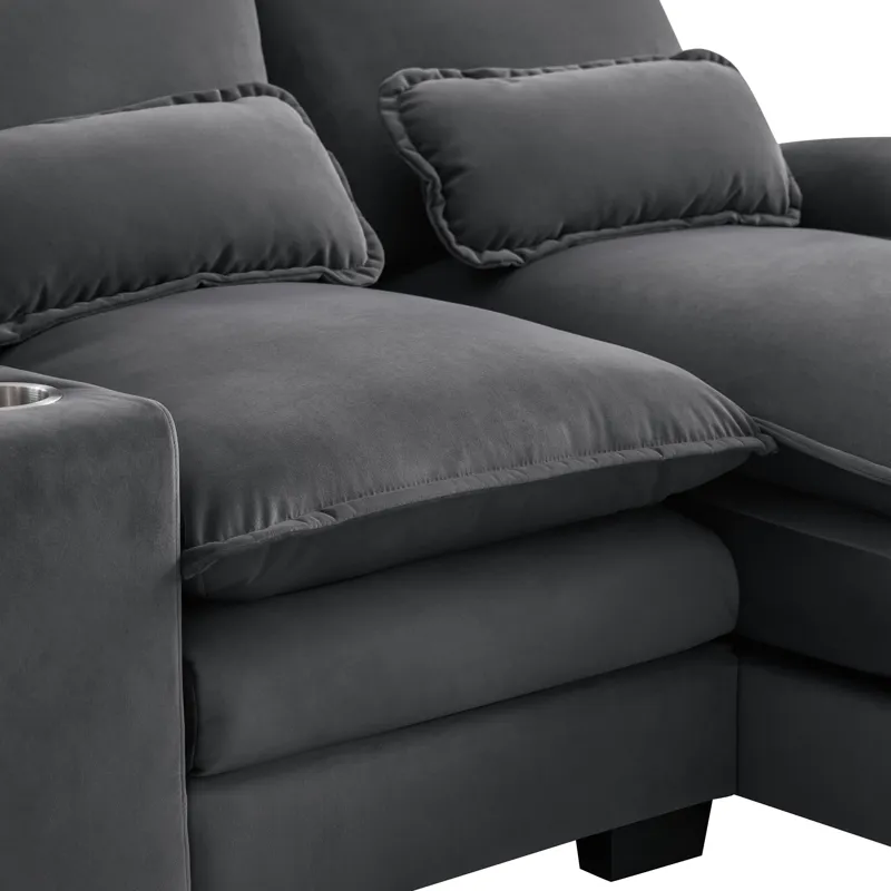 Modern U Shaped Sofa With Console, Cupholders And USB Ports, 6 Seat Upholstered Symmetrical Indoor F