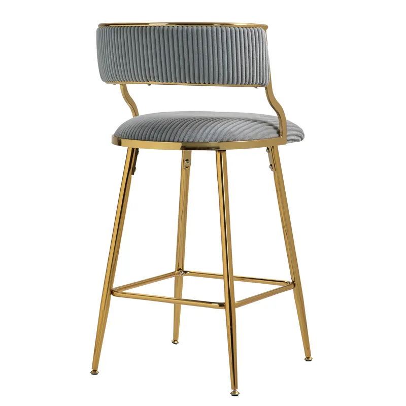 Counter Height Bar Stools, Corduroy Kitchen Island Counter Bar Stools With Back, Golden Chromed Base
