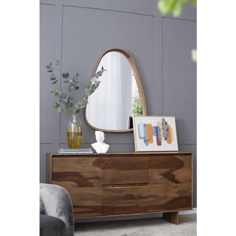 Irrgeular Mirror With Wood Frame, Wall Mirror For Living Room Bathroom Entryway - Brown