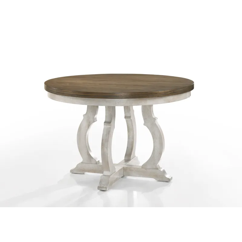 Havanna - 5 Piece Wide Contemporary Round Dining Table With Off White Fabric Chairs (Set of 5) - Vin