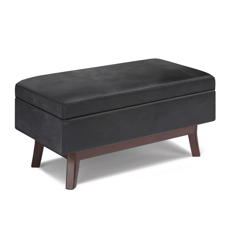 Owen - Small Rectangular Storage Ottoman - Distressed Black