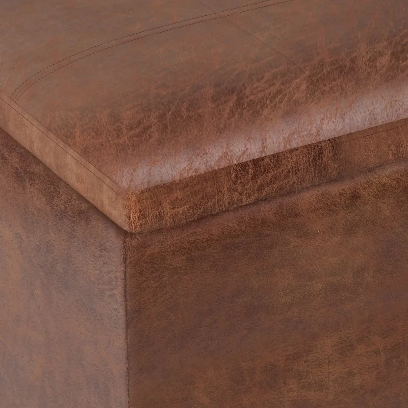 Rockwood - Cube Storage Ottoman with Tray - Distressed Saddle Brown