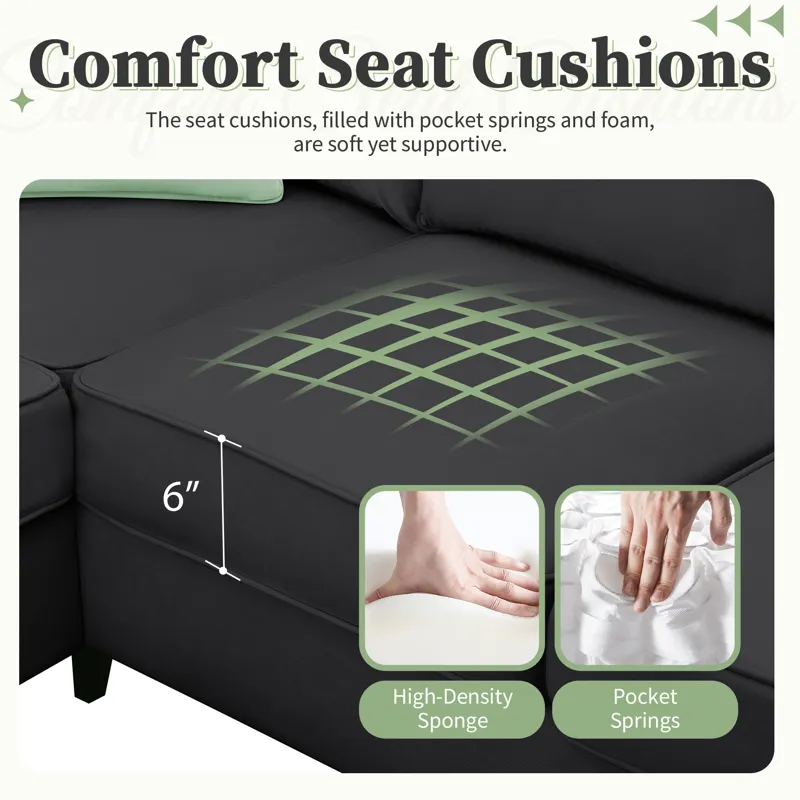 Sectional Sofa Couches Living Room Sets, 7 Seats Modular Sectional Sofa With Ottoman, L Shape Fabric