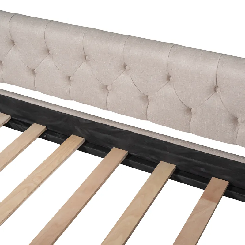 Full Size Upholstered Daybed With Two Drawers, Wood Slat Support - Beige