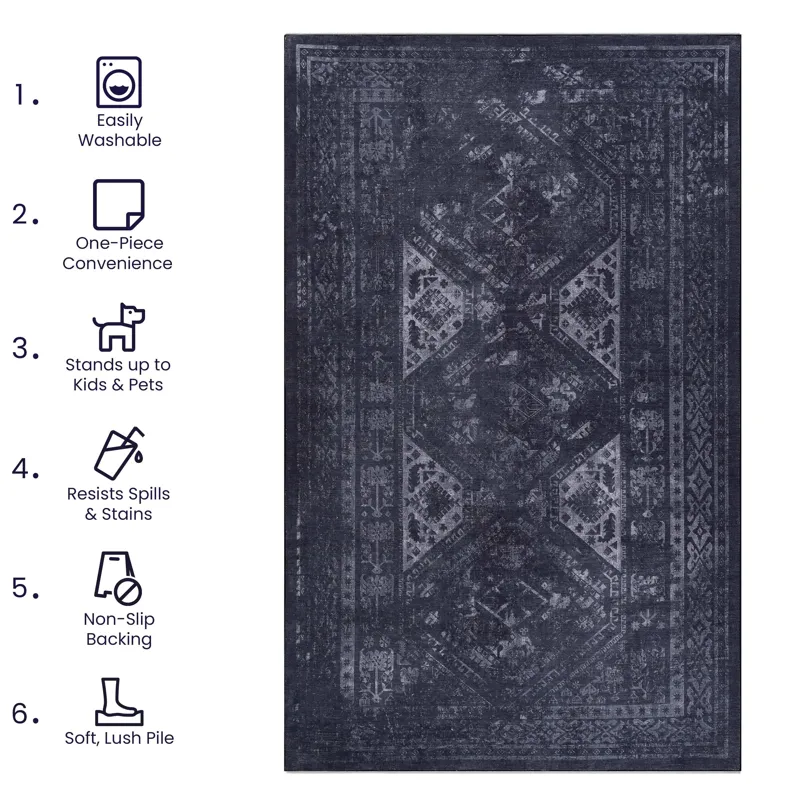 2\'6\'\' X 10\' Area Rugs, Washable Rug, Low-Pile, Non-Slip, Non-Shedding, Foldable, Kid & Pet Frien