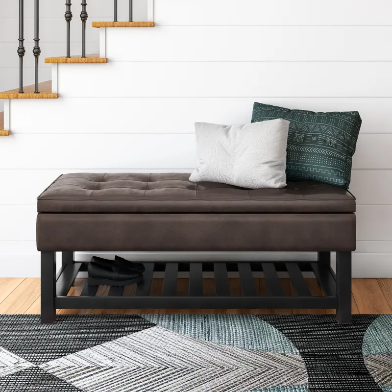 Cosmopolitan - Storage Ottoman Bench with Open Bottom - Distressed Brown