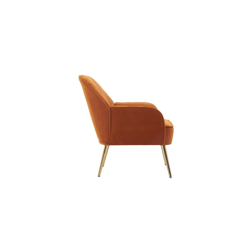 Modern Mid-Century Chair Velvet Sherpa Armchair For Living Room Bedroom Office - Orange