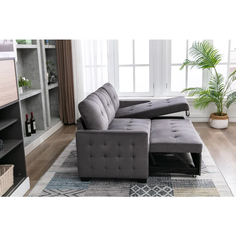 Reversible Sectional Storage Sleeper Sofa Bed, L-Shape 2 Seat Sectional Chaise With Storage, Skin-Fe