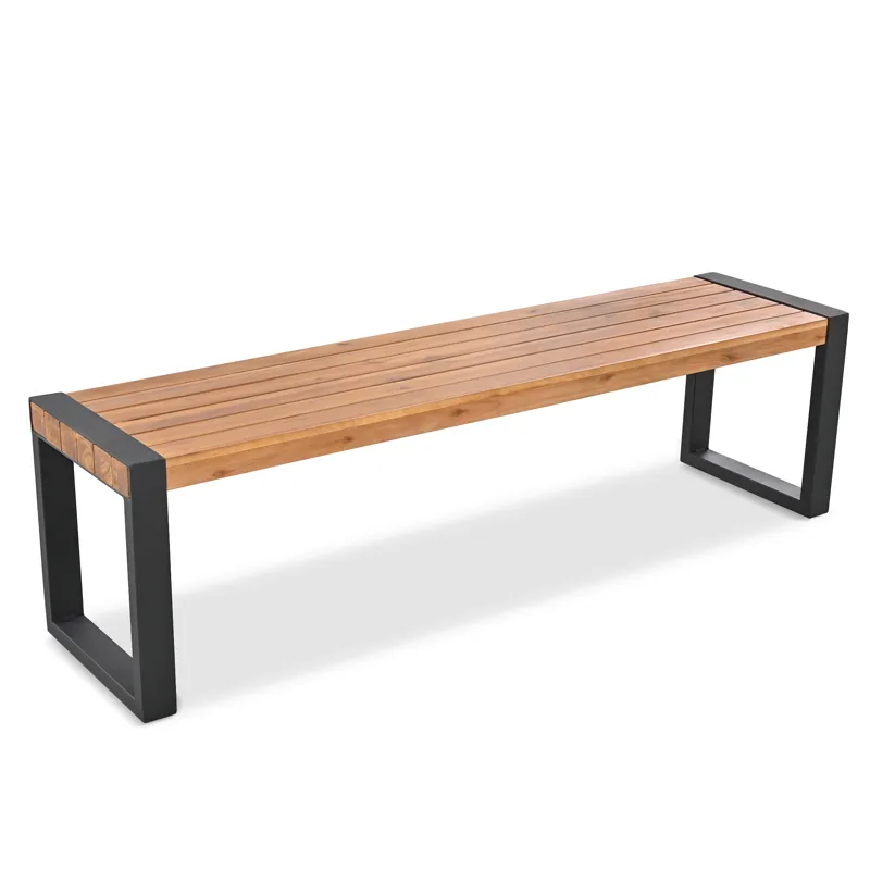 3 Pieces Outdoor Dining Table With 2 Benches, Patio Dining Set With Unique Top Texture, Acacia Wood 