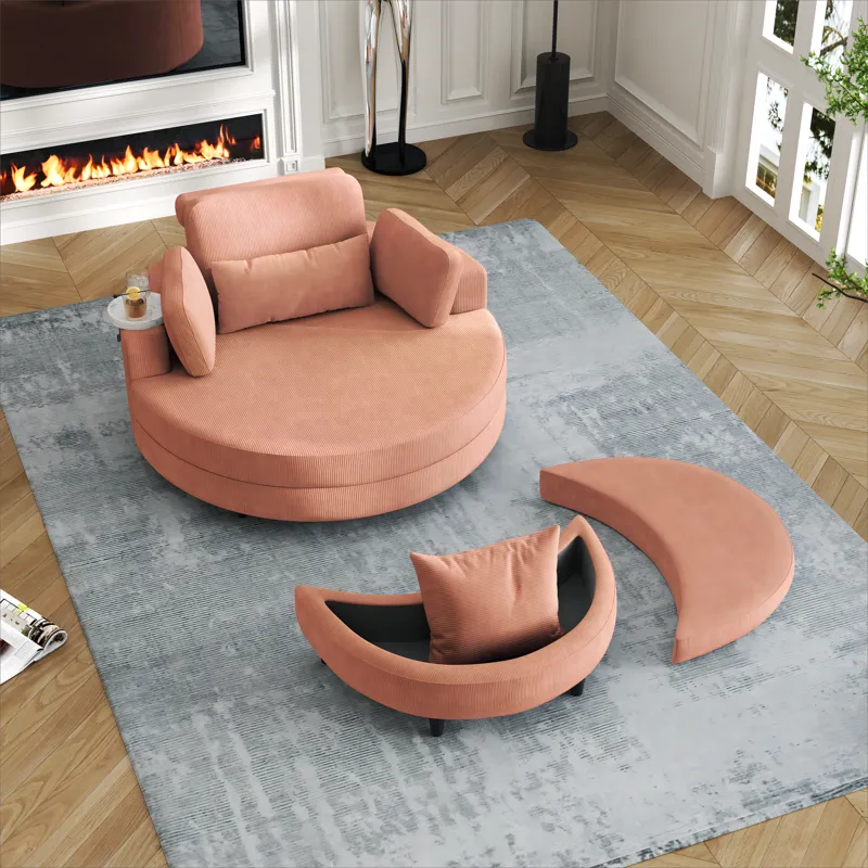 Corduroy Sofa With Two Throw Pillows, A Waist Pillow And An Extra Tray Is Comfortable For A Small Ap