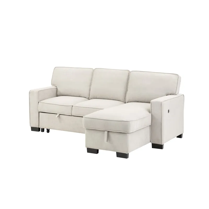 Estelle - Fabric Reversible Sleeper Sectional With Storage Chaise Drop-Down Table 2 Cup Holders And 