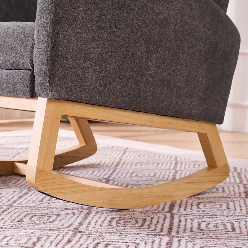 Accent Rocking Chair With Footrest High Back Rubber Wood Rocking Legs Bedroom Living Space - Gray