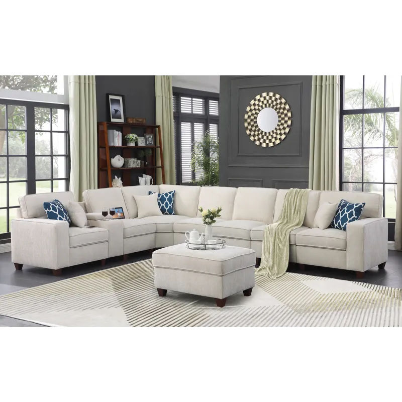 Ted - Sectional Sofa With Ottoman - Beige