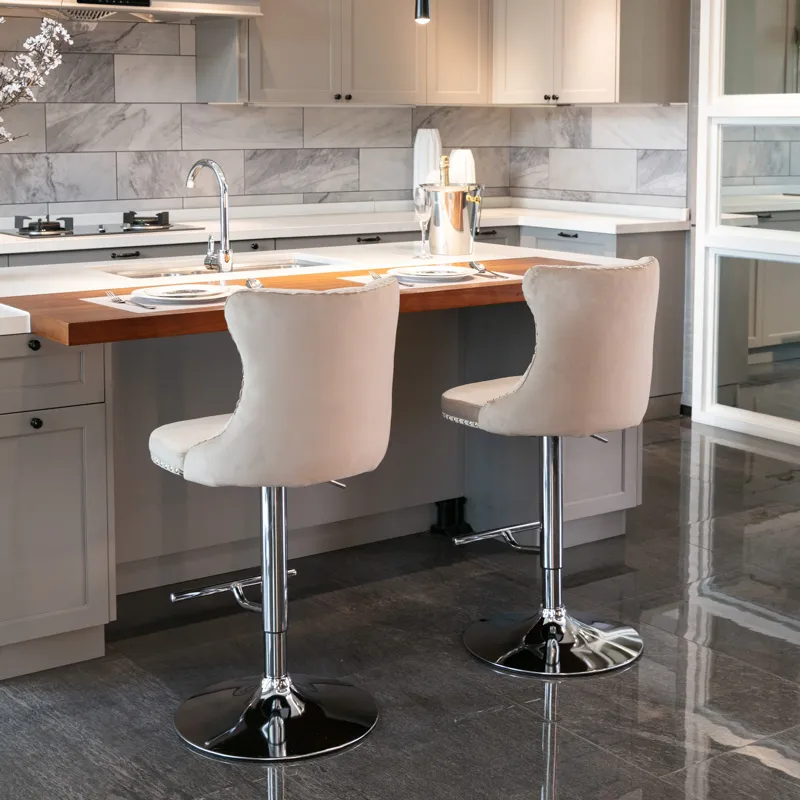 Swivel Velvet Barstools Adjusatble Seat Height From 25-33\", Modern Upholstered Chrome Base Bar Stoo