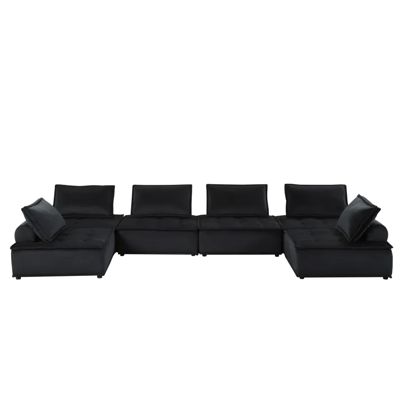 Anna - Velvet 6-Seater U-Shape Modular Sectional Sofa - Black