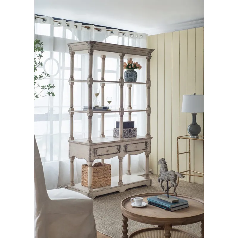 Adela - French Country Wood Bookcase, Display Storage Shelf Etageres - Antique White