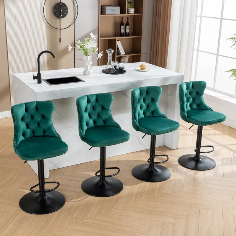 Swivel Velvet Barstools Adjusatble Seat Height, Modern Upholstered Bar Stools With Backs Comfortable