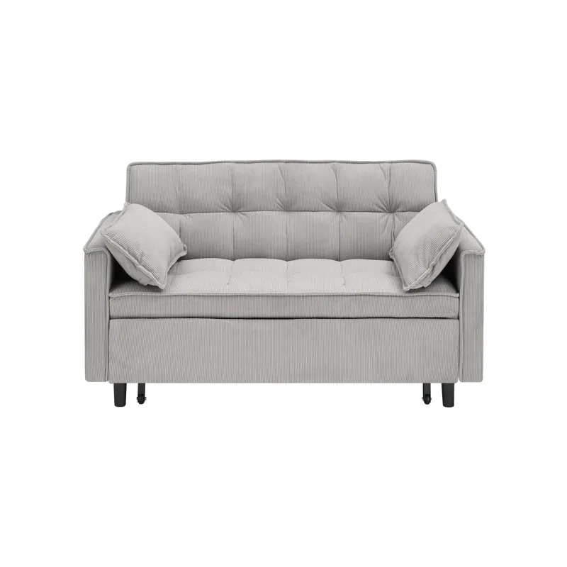 Two-Seat Casual Sofa With Pull Out Bed, Living Room Furniture - Light Gray