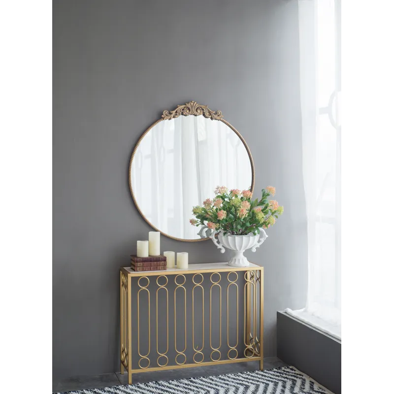 Round Wall Mounted Mirror With Frame For Bathroom Living Room - Gold