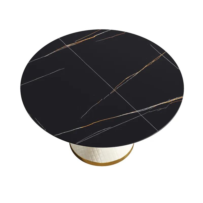 53.15\" Modern Artificial Stone Round Carbon Steel Base Dining Table, Can Accommodate 6 People - Bla