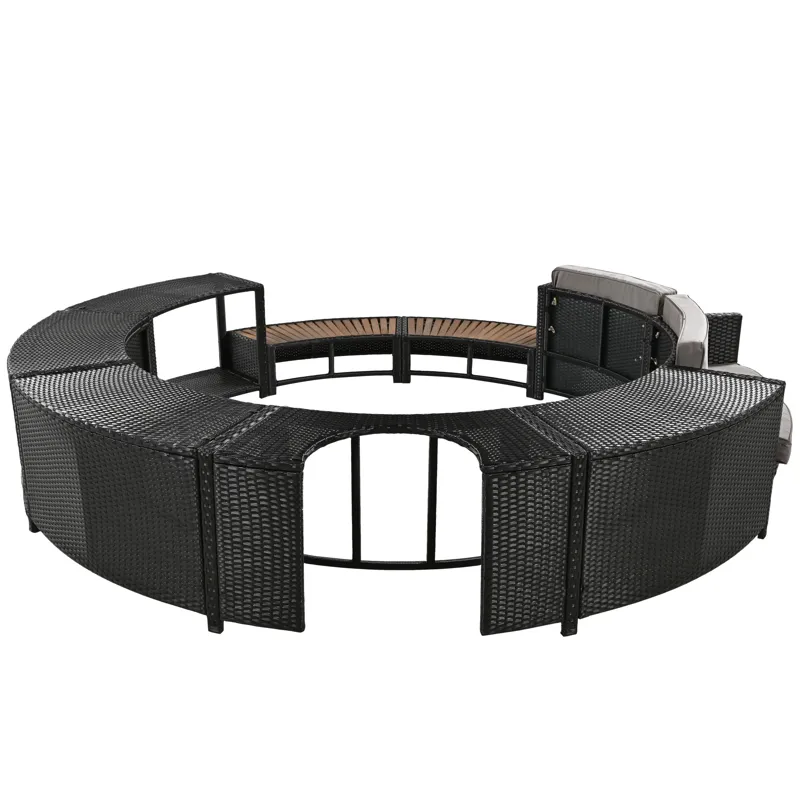 Spa Surround Spa Frame Patio Rattan Sofa Set With Storage Spaces, Mini Sofa And Comfortable Cushion 