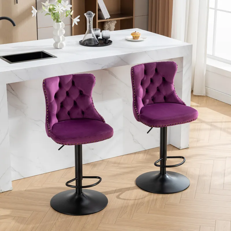 Swivel Velvet Barstools Adjusatble Seat Height , Modern Upholstered Bar Stools With Backs Comfortabl