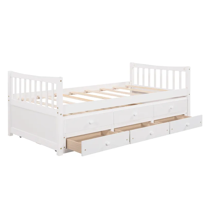 Twin Size Daybed With Trundle And Drawers - White
