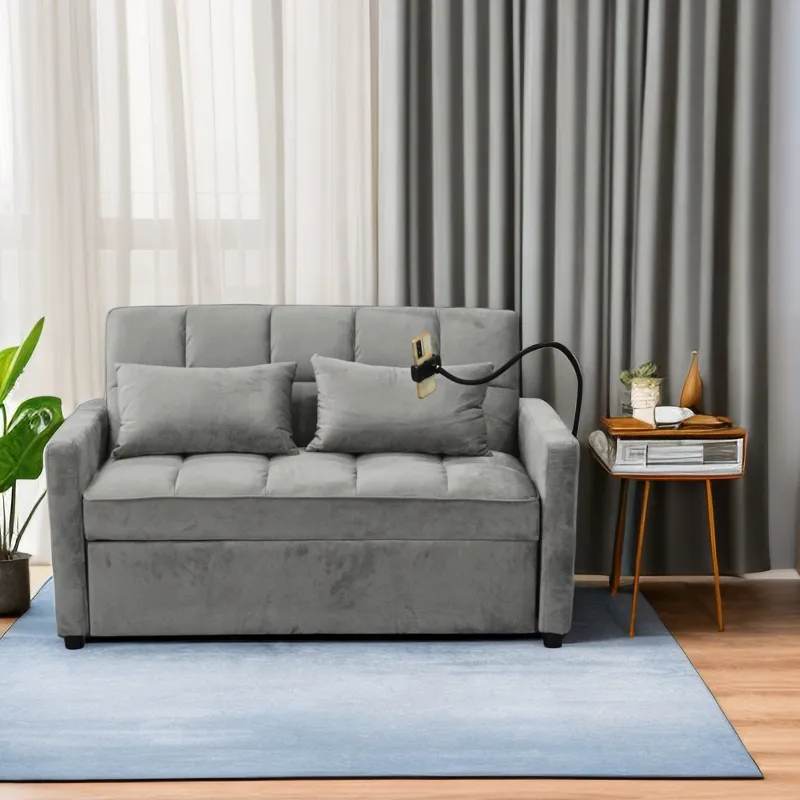 Modern Velvet Loveseat Futon Sofa Couch Pullout Bed, 55.33\" Love Seat Lounge Sofa Bed, Armrest With