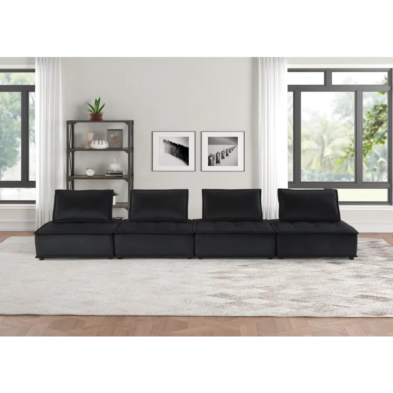 Anna - Velvet 4-Seater Modular Sofa - Black