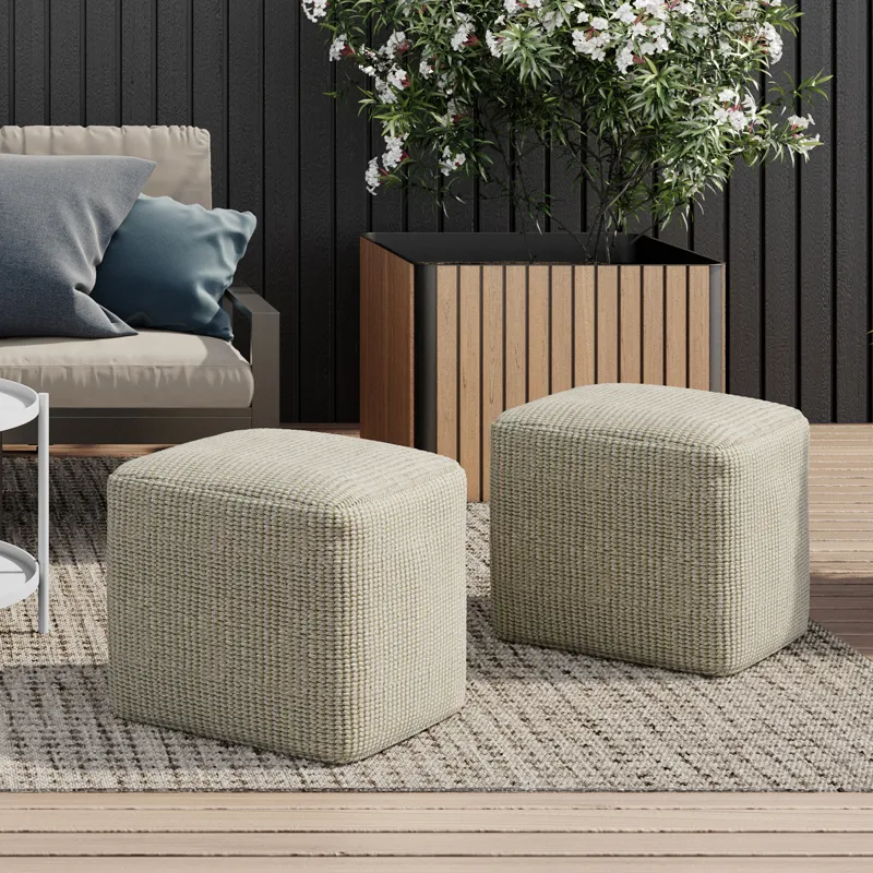 Zelma - Square Woven Outdoor / Indoor Pouf - Cream / Natural