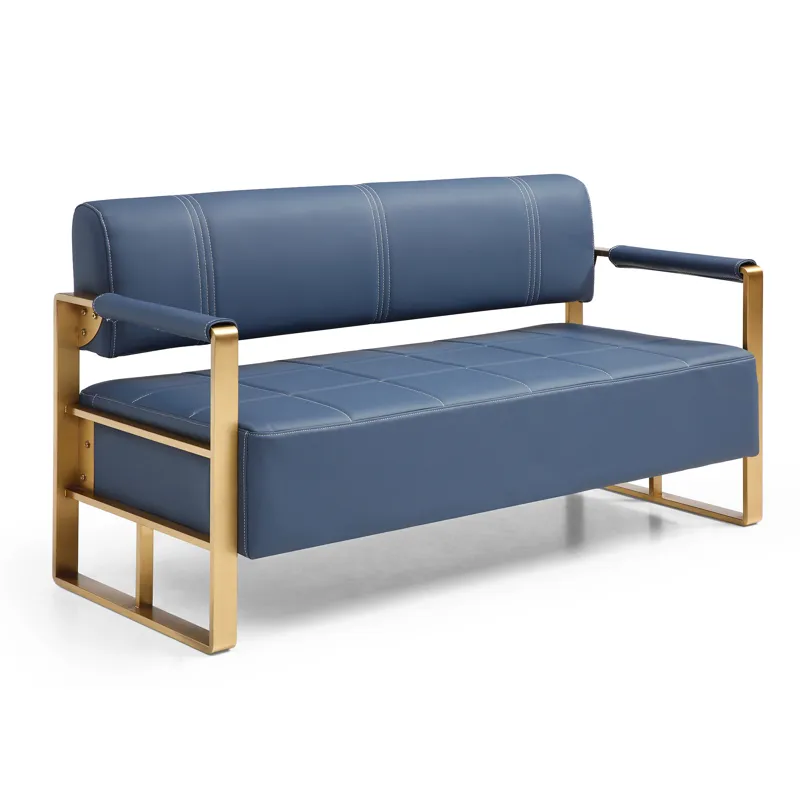Modern Upholstery Accent Loveseat Sofa For Living Room 2 Seater With Golden Metal Arms - Blue