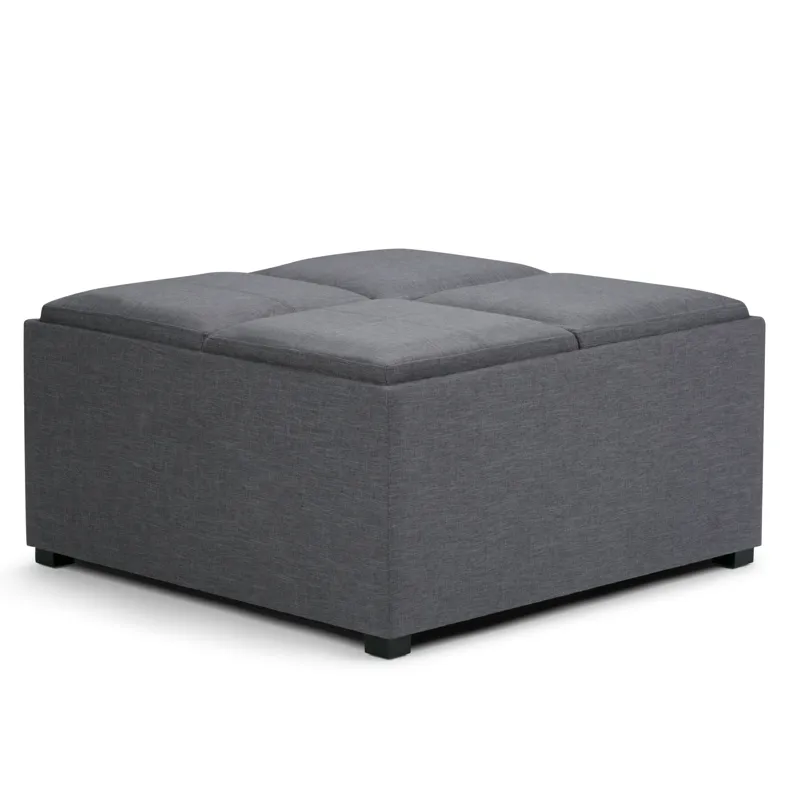 Avalon - Square Coffee Table Storage Ottoman - Slate Grey
