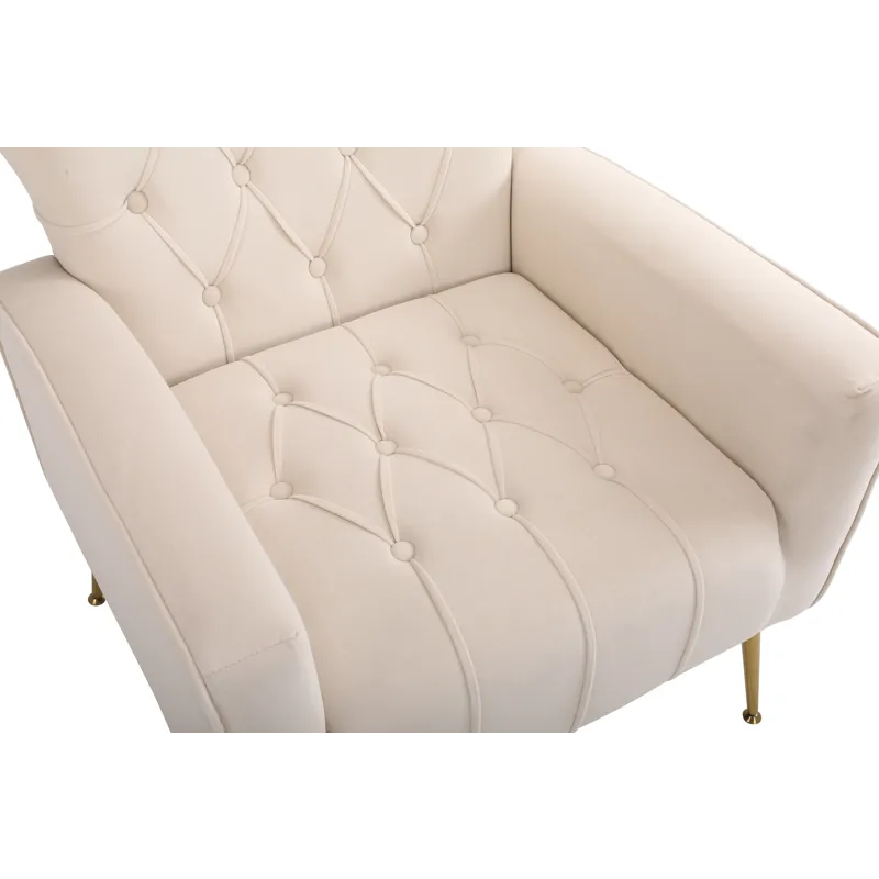 Modern Accent Chair With Ottoman, Comfy Armchair For Living Room, Bedroom, Apartment, Office - Beige