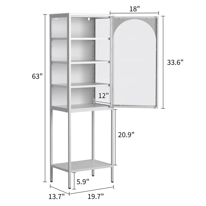 Metal Glass Door Display Storage Cabinet - 5 Tier Cube Bookshelf Storage Cabinet With 3 Adjustable S