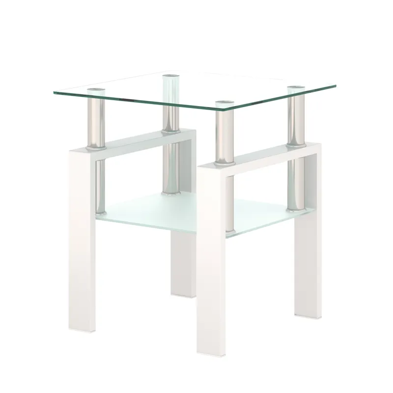 Modern Tempered Glass Tea Table, End Square Table For Living Room - Transparent / White