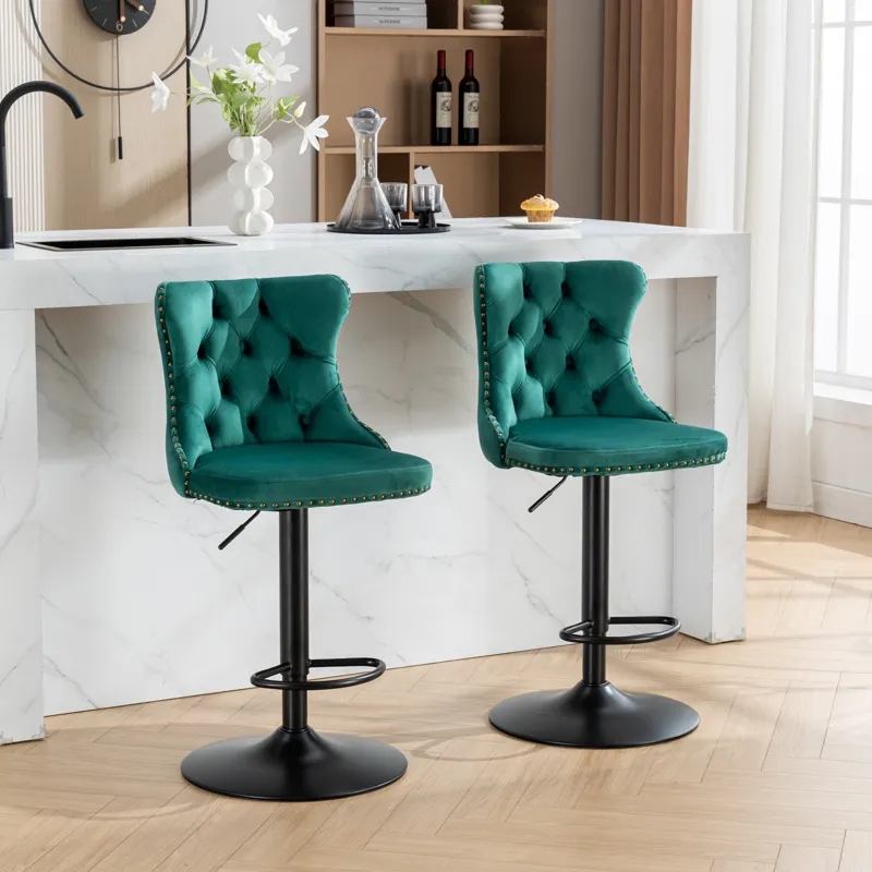 Swivel Velvet Barstools Adjusatble Seat Height, Modern Upholstered Bar Stools With Backs Comfortable