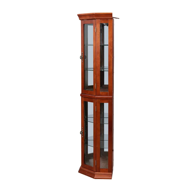 Corner Curio Cabinet With Lights, Adjustable Tempered Glass Shelves, Mirrored Back, Display Cabinet 