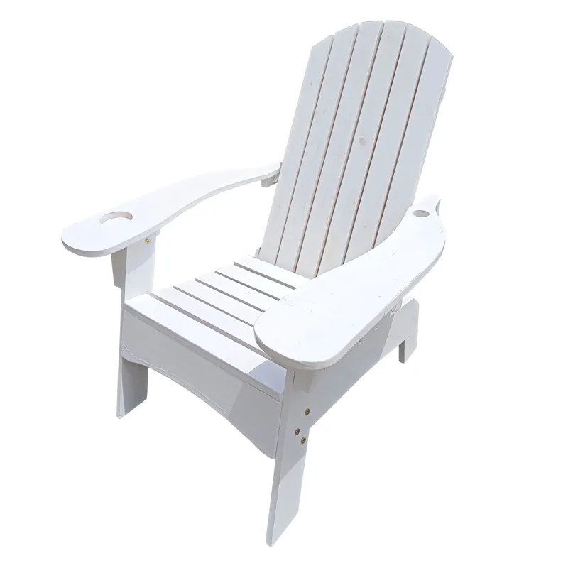Outdoor Or Indoor Wood Adirondack Chair With An Hole To Hold Umbrella, On The Arm - White