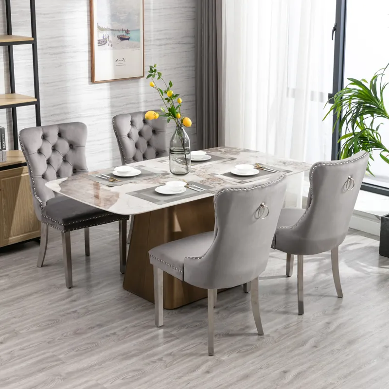 Nikki - Modern, High-End Tufted Solid Wood Contemporary Velvet Upholstered Dining Chair With Chrome 