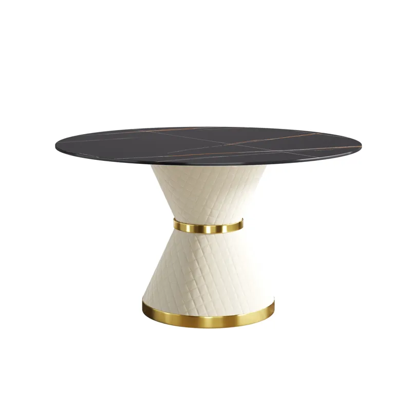53.15\" Modern Artificial Stone Round Carbon Steel Base Dining Table, Can Accommodate 6 People - Bla