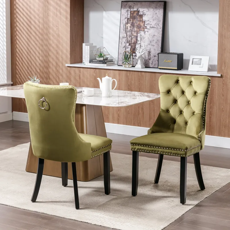 Nikki - Modern, High-End Tufted Solid Wood Contemporary Velvet Upholstered Dining Chair With Wood Le