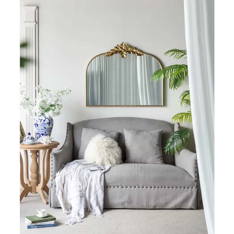 Arched Mirror With Metal Frame, Wall Mounted Mirror For Living Room Bedrrom - Gold
