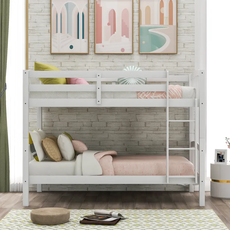 80.51\" Twin Over Twin Bunk Bed With Ladder - White