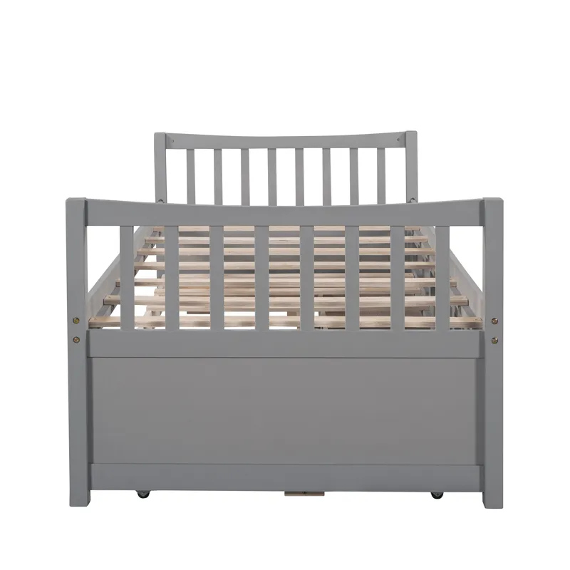 Twin Size Daybed With Trundle And Drawers - Gray