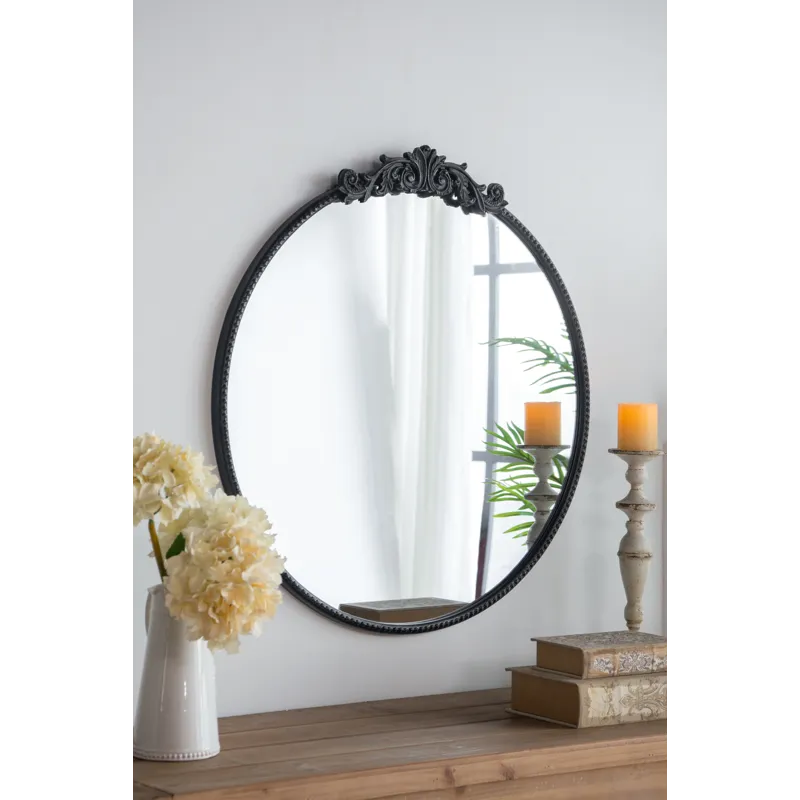 Classic Design Mirror With Round Shape And Baroque Inspired Frame For Bathroom, Entryway, Console Le