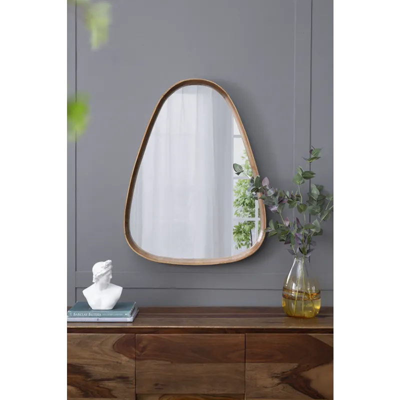 Irrgeular Mirror With Wood Frame, Wall Mirror For Living Room Bathroom Entryway - Brown