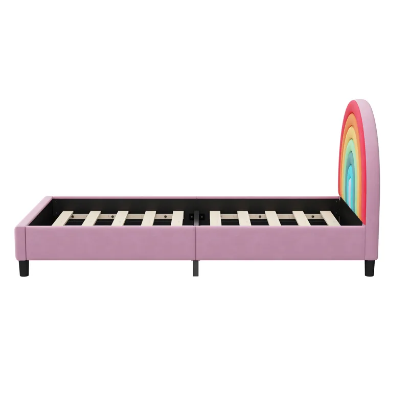Rainbow Design Upholstered Twin Platform Bed Cute Style Princess Bed For Boys & Girls, Teens - Color